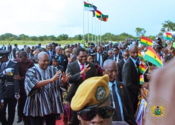 Ghana's President HE John Dramani Mahama being welcomed the Ghanaian community in Zambia