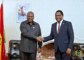 HE John Dramani Mahama, President of Ghana with Zambia’s President Hakainde Hichilema during three-day state visit