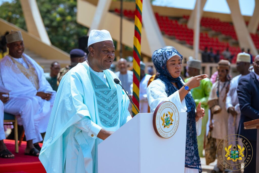 President John Dramani Mahama speaking at the 2026 Eid al-Fitr celebration at the Independence Square