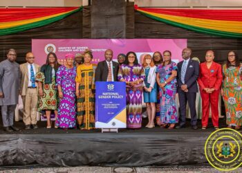 Minister for Gender, Children and Social Protection, Dr. Agnes Naa Momo Lartey leading the unveiling of Ghana's Revised National Gender Policy (2025–2034)