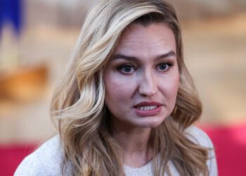 Swedish Minister for Energy, Business and Industry Ebba Busch speaks to members of the media as she arrives to attend a European Union Energy meeting in Brussels, Belgium, March 16, 2026. REUTERS/Omar Havana/File Photo