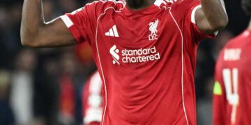 Ibrahima Konaté urging the Anfield crowd