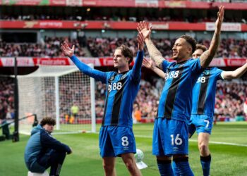 Bournemouth players celebrating after scoring against Arsenal
