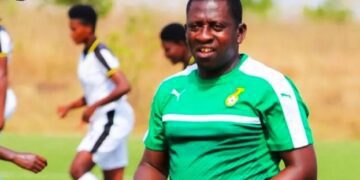 Joe Nana Adarkwa supervises Black Maidens training at The Ghanaman Soccer of Excellence, Prampram