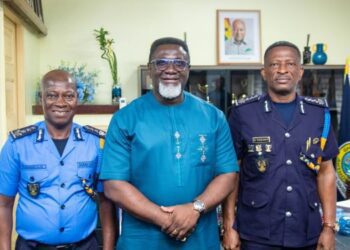 Dr. Andy Osei Okrah, TCDA CEO with Sector Commander of Tema Collection, Assistant Commissioner Michael Nelson and Assistant Commissioner Philip Timbilla, Tema Second-in-Command