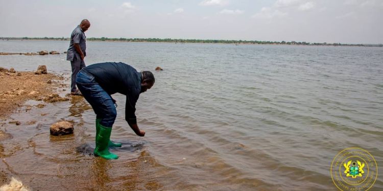 Dr. Peter Boamah Otokunor, Director of the Presidential Initiative on Agriculture and Agribusiness, Tours Tamne Dam in the Garu District