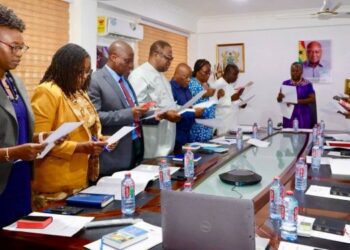 Hon. Emelia Arthur, Minister for Fisheries and Aquaculture Development, Inaugurates Reconstituted 12-Member Fisheries Commission Board