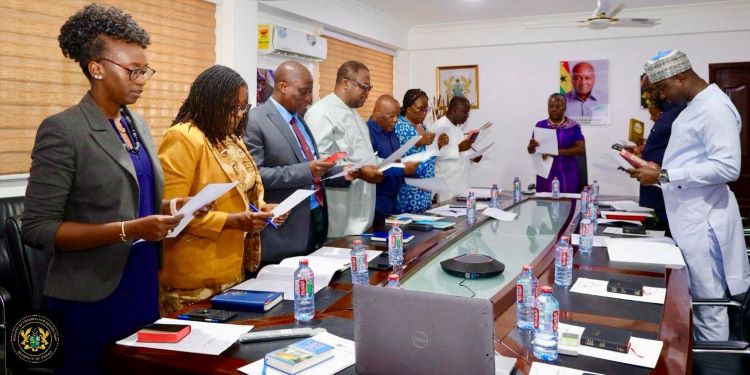 Hon. Emelia Arthur, Minister for Fisheries and Aquaculture Development, Inaugurates Reconstituted 12-Member Fisheries Commission Board