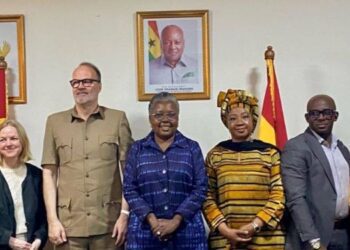Hon. Emelia Arthur, Minister for Fisheries and Aquaculture Development, with Ambassador Dr. John Mikal Kvistad, and Norwegian Delegation