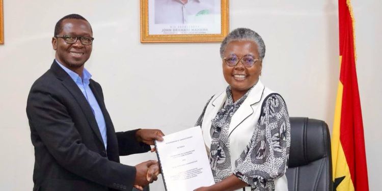 Hon. Emelia Arthur, Minister for Fisheries and Aquaculture Development, with Ebrima Saidy, CEO of Blue Ventures Conservation