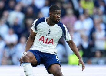 Kevin Danso in action for Spurs at the Tottenham Hotspur Stadium in London