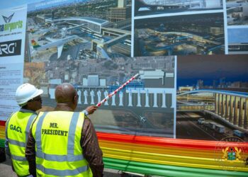 President John Dramani Mahama inspecting artistic view of the rehabilitation of the Accra International Airport
