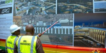 President John Dramani Mahama inspecting artistic view of the rehabilitation of the Accra International Airport