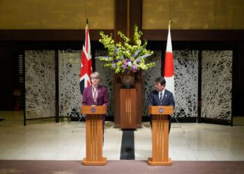 UK Foreign Secretary Yvette Cooper and Japanese Foreign Minister Motegi