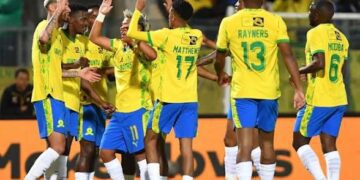 Mamelodi Sundowns players celebrating a goal