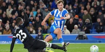 Jack Helshinwood wins the ball ahead of Chelsea's Trevor Chalobah