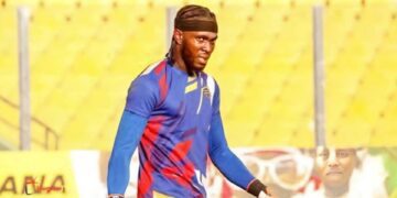 Hearts goalkeeper Solomon Agbasi warms up ahead of a GPL game