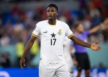 Abdul Baba Rahman playing for the Black Stars at the 2022 FIFA World Cup in Qatar
