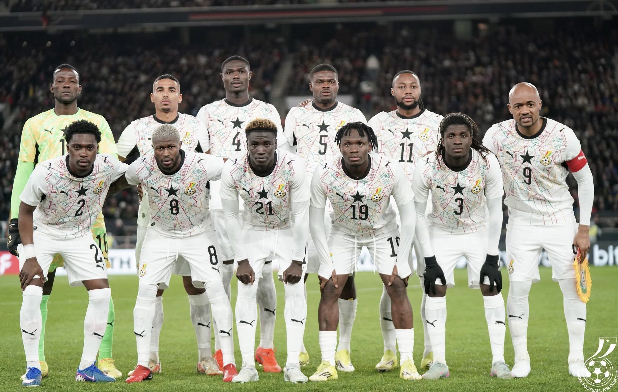 Black Stars team take a pre-match photo in Stuttgart