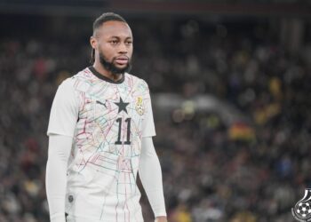 Antoine Semenyo playing for the Black Stars against Germany in an international friendly