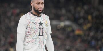 Antoine Semenyo playing for the Black Stars against Germany in an international friendly