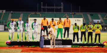 Ivory Coast, Nigeria and Ghana make the podium for the men's 4×100m relay at the CAA African Senior Athletics Championship in Accra