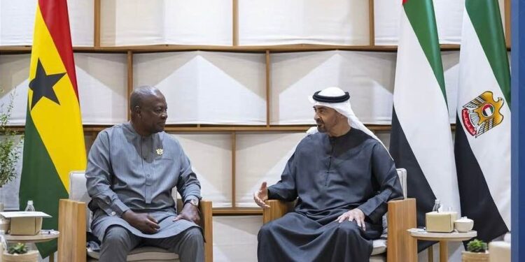 President John Dramani Mahama with His Highness Sheikh Mohamed bin Zayed Al Nahyan