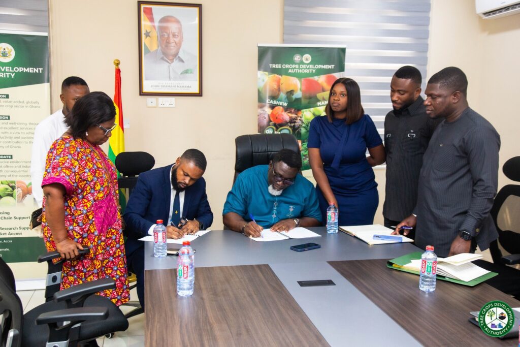Dr. Andy Osei Okrah TCDA CEO signs MoU with Mr. Aaron Agyapong Executive Director of SOL 1