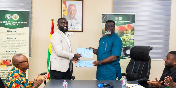 Dr. Andy Osei Okrah, TCDA CEO, signs MoU with Mr. Kirk Agyekum, PABD CEO