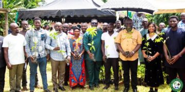 Dr. Andy Osei Okrah, TCDA CEO, with Hon. Eric Opoku, Minister for Food and Agriculture, at Nkoranza in the Bono East