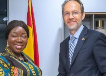 Hon. Elizabeth Ofosu-Adjare, Minister for Trade, Agribusiness, and Industry, with H.E. Christian Rogg, UK High Commissioner to Ghana