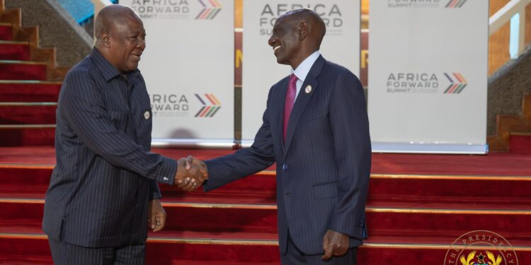 President John Dramani Mahama with President William Ruto after Africa Forward Summit