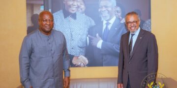 President John Dramani Mahama with Dr Tedros Adhanom Ghebreyesus in Geneva