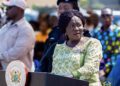 Vice President Professor Jane Naana Opoku-Agyemang speaking at the celebration of the 2026 Effutu Aboakyer festival