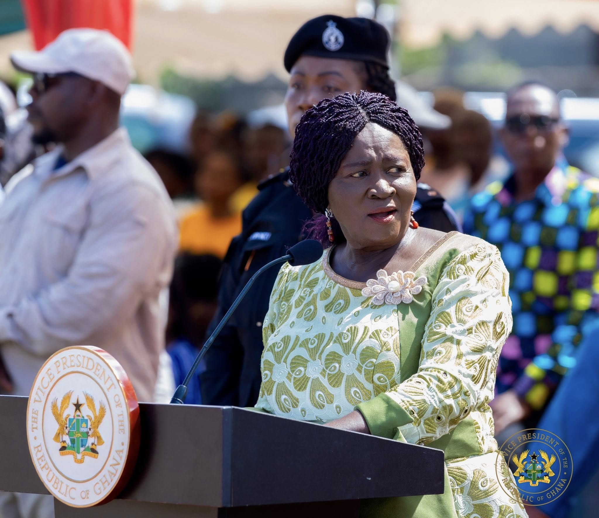 Vice President Professor Jane Naana Opoku-Agyemang speaking at the celebration of the 2026 Effutu Aboakyer festival