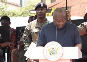 President John Dramani Mahama delivering a speech at the 2026 May Day celebration.