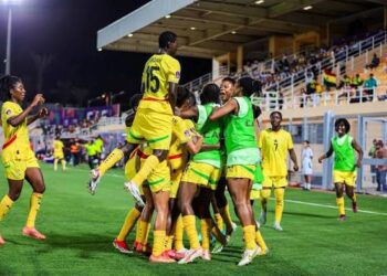 Black Queens celebrate after scoring at the 2025 WAFCON in Morocco
