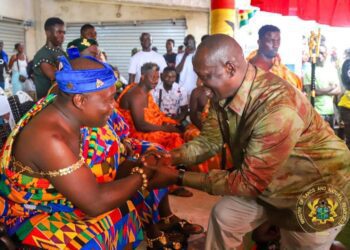 Lands Ministry Partners Traditional Leaders for Sustainable Mining Operations 2 Hon. Emmanuel Armah-Kofi Buah with Oseadeeyo Dr. Frimpong Manso IV