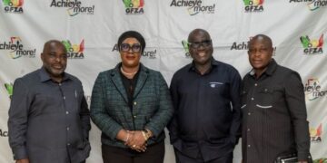 Dr. Mary Awusi, GFZA CEO, with Hon. Alexander Roosevelt Hottordze, Chairman of the Parliamentary Select Committee on Trade, Industry and Tourism, and Team