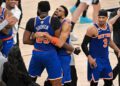 Knicks Win Historic NBA Title After 53-Year Wait 2 New York Knicks players burst into jubilation after securing the NBA title