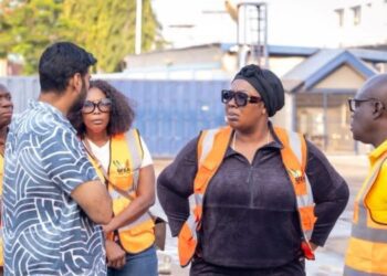 GFZA Audits Tema Fire Zone, Reaffirms Unyielding Commitment to Investor Security 5 Dr. Mary Awusi, GFZA CEO, and Team, at the Tema EPZ Melcom Warehouse Following Fire Incident