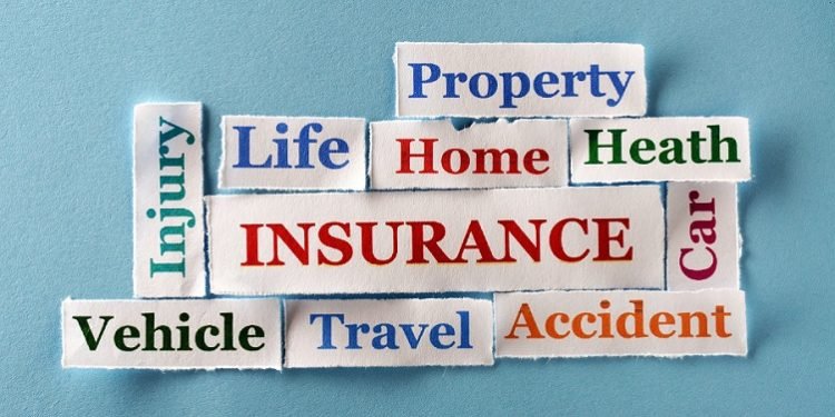 insurance Word Cloud  printed on  paper on blue font