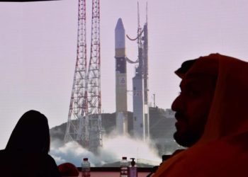 A broadcasting of the launch of the Hope Mars probe at the Mohammed Bin Rashid Space Centre in Dubai. AFP
