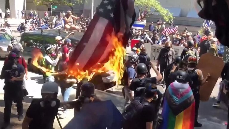 skynews portland protests flag burning 5074999