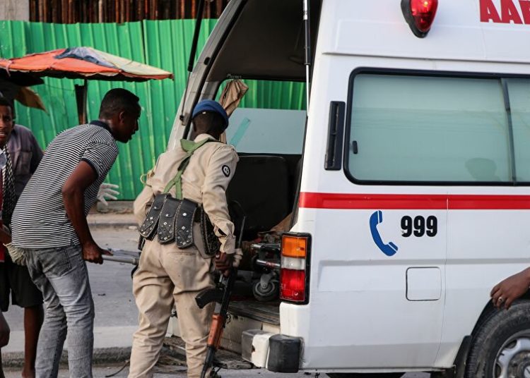 Suicide Bombing on Somalia Military Base Kills at least Eight Soldiers 1 An ambulance is seen near a blast site that rocked a military base in Mogadishu
Image credit: sputniknews
