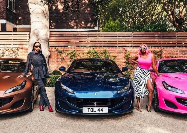 Billionaire Femi Otedola buys his 3 daughters a Ferrari each 1 Temi and DJ Cuppy pose with new wheels