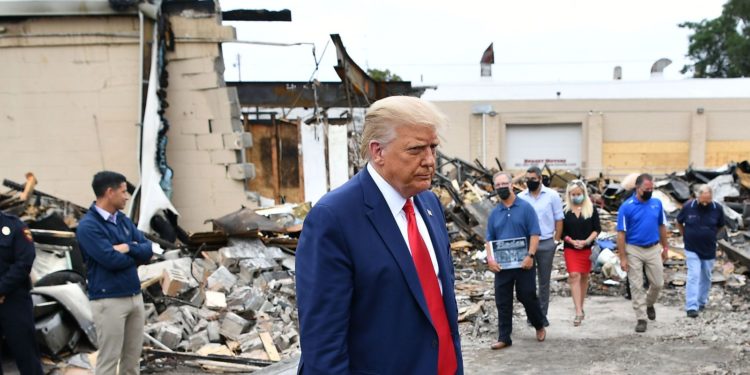 Donald Trump accuses protesters of carrying out acts of 'domestic terror' in Wisconsin 1 President Trump inspects damage caused by protests. Image credit: Gettyimages