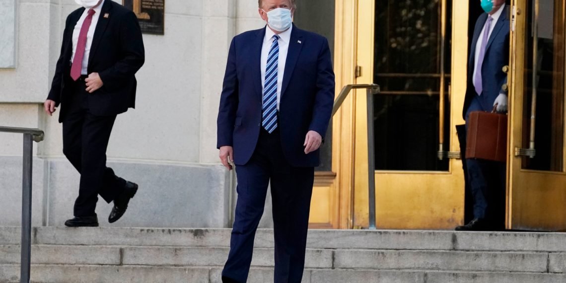 President Trump leaves the Walter Reed Hospital. Image: Reuters