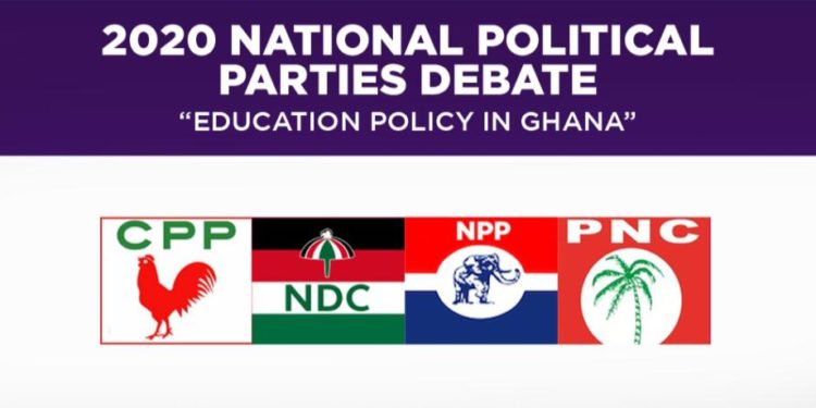 Flags of the four political parties featured in the debate.