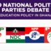 Flags of the four political parties featured in the debate.